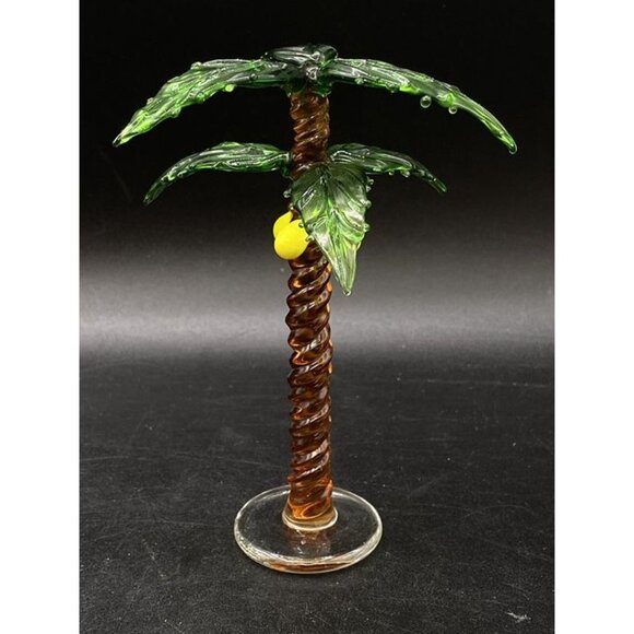 Art Glass Coconut Palm Small Glass 5” Palm Tree Vintage - Picture 4 of 12